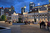 Malaysia, Kuala Lumpur, Merdeka Square, skyline, heritage architecture, Victorian Fountain, people, night,.