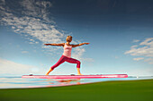 Yoga Teacher on SUP Board,  Lake Starnberg, Bavaria, Germany