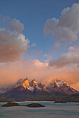 Granite peaks in spring, Lake Pehoe, Torres del Paine, Torres del Paine National Park, Patagonia, Chile