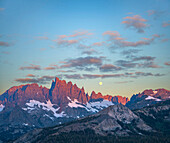 Moon over peaks, Ritter Range, Sierra Nevada, California