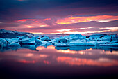 Icebergs at sunset, Jokulsarlon Glacier Lagoon, Iceland