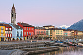 The little village of Ascona during winter sunset; Lago Maggiore, Canton Ticino, Switzerland, Europe