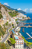 Amalfi, Amalfi coast, Salerno, Campania, Italy. High angle view of Amalfi
