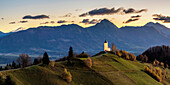 St. Primus and Felician church at dusk. Jamnik, Kranj, Upper Carniola, Slovenia