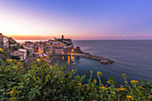 Vernazza, 5 Terre, Province of La Spezia, Liguria, Italy. Sunrise at Vernazza.