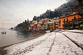Varenna with snow . Varenna, Lecco province, Lake Como, Lombardy, Italy, Europe