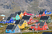 Nordic colored houses with Iceberg, Narsaq,Greenland
