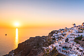 Oia,Santorini,Cyclades,Greece Classic view of Oia during sunset