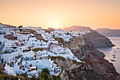 Oia,Santorini,Cyclades,Greece View of the city of Oia at dawn