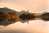 Bled Island and Lake Bled. Bled, Upper Carniolan region, Slovenia