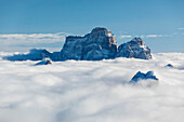 Monte Pelmo above the clouds, view from Lagazuoi. Cortina d'Ampezzo, Belluno province, Veneto, Italy.