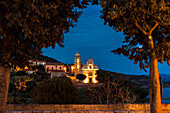 Church in Cargese at dusk, Southern Corsica, France