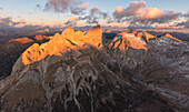 Aerial view of Marmolada, Gran Vernel, Sasso Vernale and Cima Ombretta, Dolomites, Trentino Alto Adige, Italy