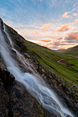 Waterfall at sunset, Saksun, Streymoy Island, Faroe Islands