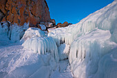 Ice stalactites on the rock, lake Bajkal, Irkutsk region, Siberia, Russia
