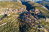 Aerial view of Alquezar village, Alquezar, Huesca, Aragon, Spain, Europe