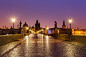 Charles bridge at dusk, Prague, Bohemia, Czech Republic