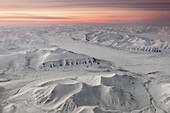 Aerial view of Spitsbergen at night in early spring, Svalbard.
