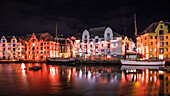 Alesund by night during 'Brosundet Burns' light show - 114 years anniversary of the big city fire in Ålesund, Norway / 19.01.2018