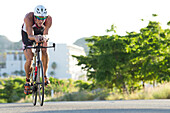 Profesional triathletes at the bike stage of the Los Cabos Iron Man 2015 in Los Cabos, Baja California