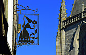 Europe, France, sign and his shadow on a house in Vannes in the Morbihan