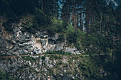 Bergsteiger bei Abstieg richtung Zams,E5, Alpenüberquerung, 3. Etappe, Seescharte, Inntal, Tirol, Österreich, Memminger Hütte zur Unterloch Alm