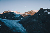 Pitztal glacier in the evening mood, E5, Alpenüberquerung, 4th stage, Skihütte Zams,Pitztal,Lacheralm, Wenns, Gletscherstube, Zams to  Braunschweiger Hütte, tyrol, austria, Alps