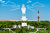 Neuer Leuchtturm mit Glas-Windschutz eines Cafés, Wangerooge, Ostfriesland, Niedersachsen, Deutschland