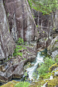 Schlucht am Bradlandsdalen, bei Nesflaten, Rogaland, Fjordnorwegen, Südnorwegen, Norwegen, Skandinavien, Nordeuropa, Europa