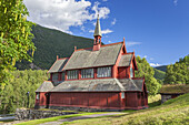 New wodden church in Borgund, Sogn og Fjordane, Fjord norway, Southern norway, Norway, Scandinavia, Northern Europe, Europe