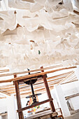 drying of the fine art paper at historical Paper Production at Fundación San Lorenzo, Barichara, Departmento Santander, Colombia, Southamerica