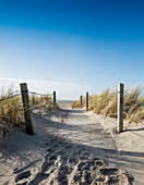 Weg zum Strand durch Dünen im Winter, Ostfriesische Inseln, Spiekeroog, Niedersachsen, Nordsee, Deutschland