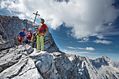 Kids, Boys, Mother on Alpspitzferrata,  Alpspitze, Wetterstein Range, bavaria, Germany