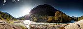 Panorama Isarlauf im Hinterautal, Hinterautal Isar, Karwendel, Tirol, Österreich