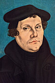 portrait of reformer Martin Luther, exhibition at Coburg castle, Upper Franconia, Bavaria, Germany