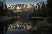 view above Eibsee towards Zugspitze mountain, Grainau community, Garmisch-Partenkirchen, Bavaria, Alps, Germany