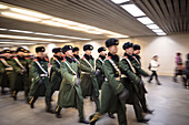 guardmen walking in lockstep through subay of Tiananmen Square, Beijing, China, Asia
