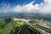 View towards plateau Gottesackerplateau from Hoher Ifen, Hoher Ifen, Allgaeu Alps, valley of Walsertal, Vorarlberg, Austria