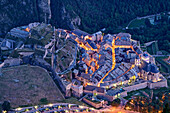 Fortified by Vauban, at night, with old town of Briancon Briancon, Dauphiné, Dauphiné, Hautes Alpes, France