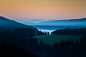Landschaft im Herbst bei Morgennebel, Jostal, Neustadt, Schwarzwald, Baden-Württemberg, Deutschland
