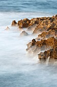 Long exposure, rocks and water, Alcudia, Majorca, Balearic Islands, Spain