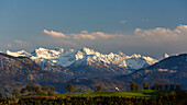 View from Penzberg on Karwendel mountains, Alps, Upper Bavaria, Germany, Europe