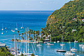 Marigot Bay with sailing yachts, Castries, St. Lucia, Caribbean, West Indies