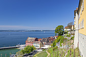 View of the harbour and old town of Meersburg on lake Constance, Baden, Baden-Wuerttemberg, South Germany, Germany, Central Europe, Europe