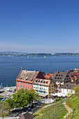 View of the harbour and old town of Meersburg on lake Constance, Baden, Baden-Wuerttemberg, South Germany, Germany, Central Europe, Europe
