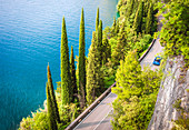 Scenic road SS45 on the west coast of GArda Lake near Tremosine. Brescia Province, Lombardia, Italy