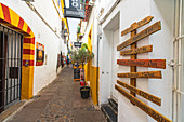 Malerische schmale Gasse der alten Stadt, Cordoba, Andalusien, Spanien