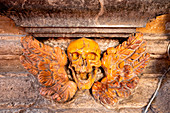 A carved skull inside the Church of the Holy Spirit in the Saxon District Europe, Italy, Lazio, Province of Rome, Rome