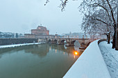Castel S. Angelo and Ponte S. Angelo during the great snowfall of Rome in 2018 Europe, Italy, Lazio, Province of Rome, Rome
