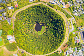 Aerial view of Trou Aux cerfs volcano crater. Curepipe, Plaines Wilhems district, Mauritius, Africa